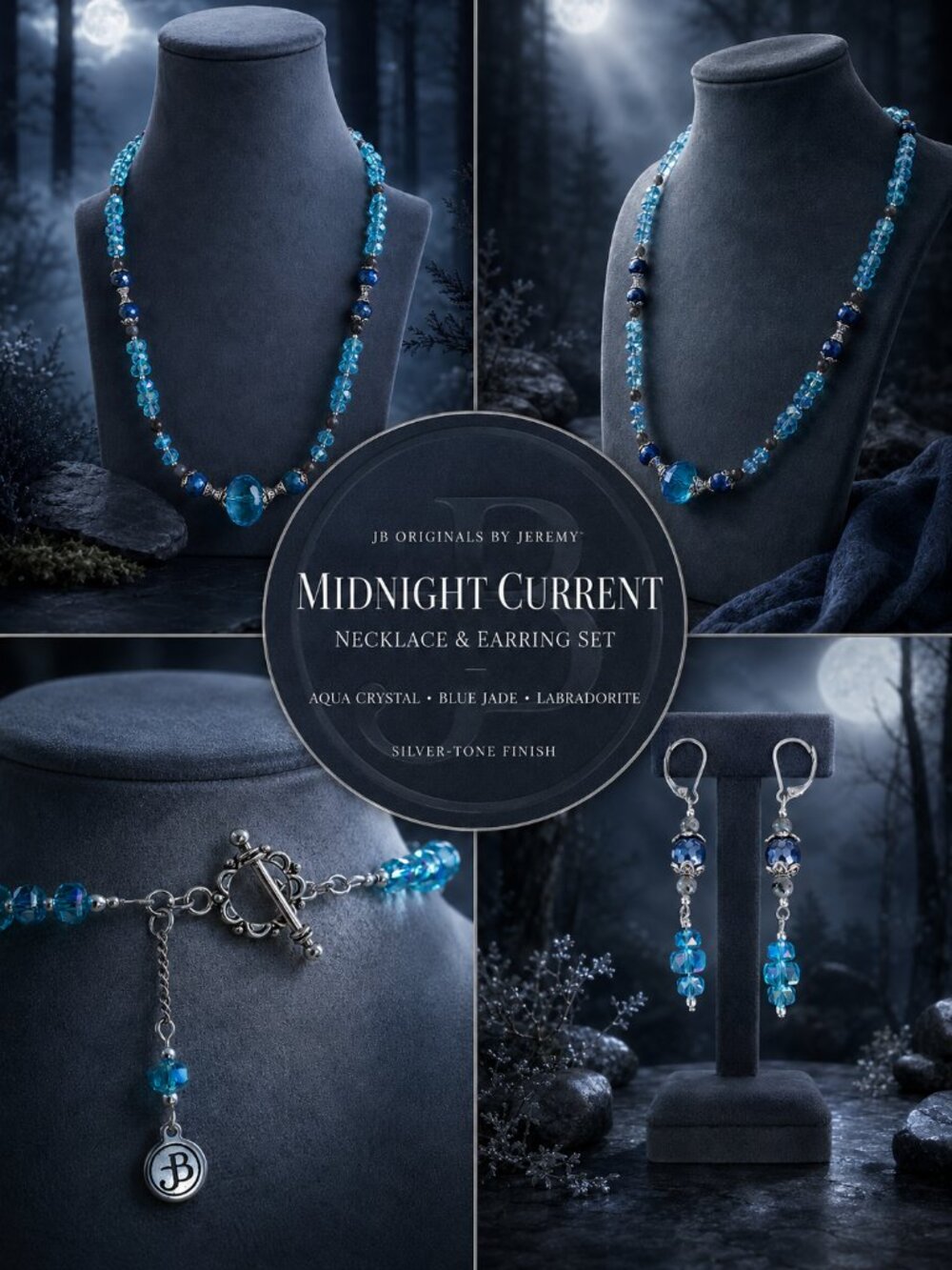 JB Originals – Midnight Current | Blue Jade, Labradorite & Aqua Crystal Set - Picture 2 of 7